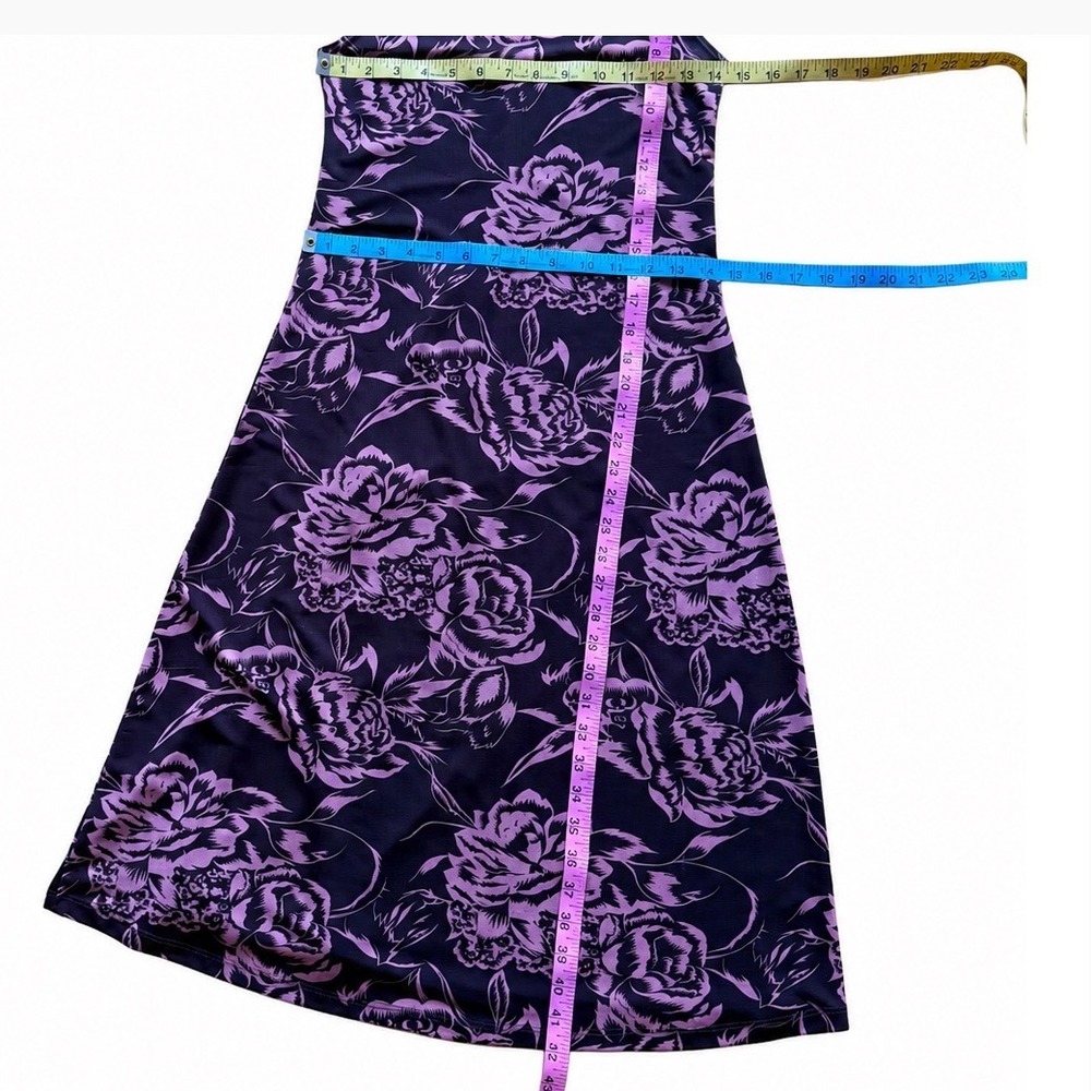 Floral Midi Dress Plum Purple Sleeveless Scoop Neck Tank Style Stretch Medium - Picture 3 of 4